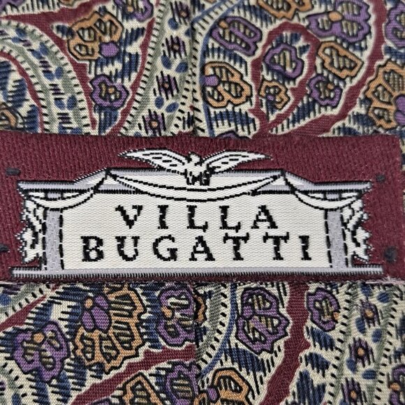 Villa Bugatti Men's Tie Paisley Pattern 100% Italian Silk Cream Red Blue - Picture 5 of 7